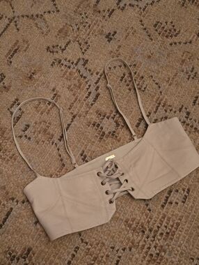 Free People Beige Lace-Up Cropped Bralette